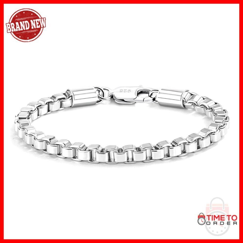 Sterling Silver Square Rolo Link Bracelet, 5MM Width, Lobster Clasp, Unisex